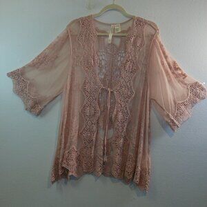 Forgotten Grace Womens Kimono Mauve Rose Sheer Lace Size 2X